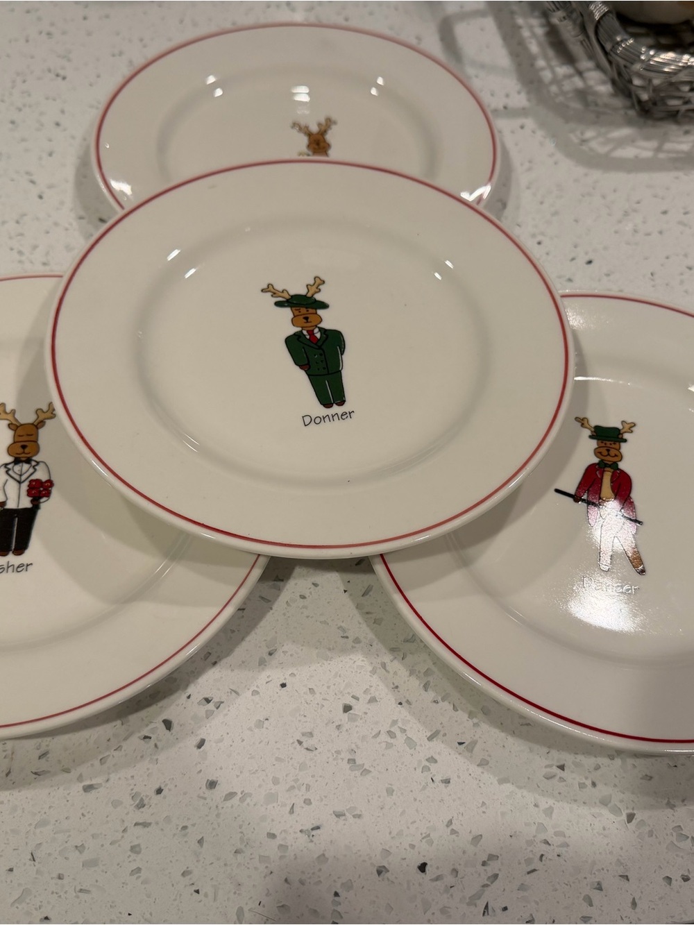 Holiday Reindeer Salad Plate in White with Red Trim - Donner Design